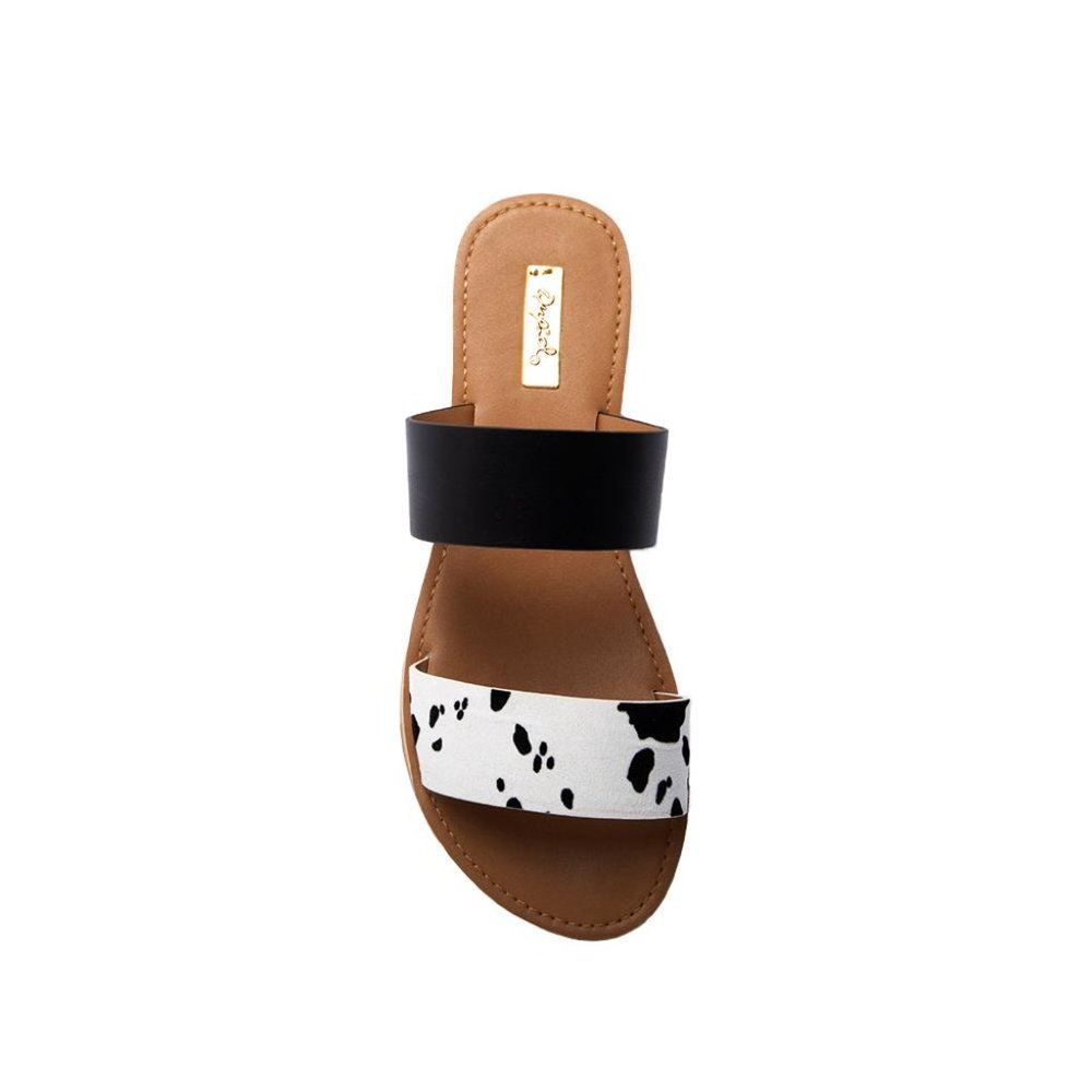 White and Black Calf Print Suede Sandals - Picture 4 of 4